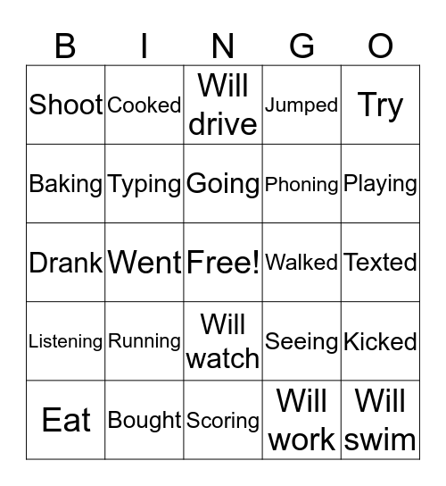 Verb Bingo Card