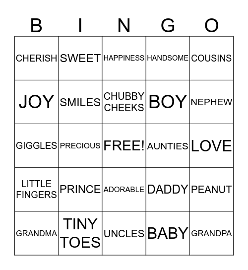 OH BABY!  LET'S PLAY Bingo Card