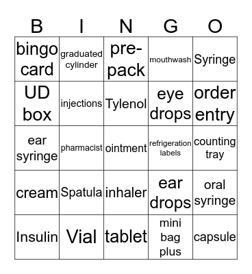 Pharmacy Bingo Card