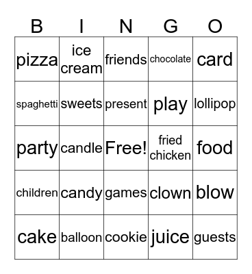 Birthday words Bingo Card