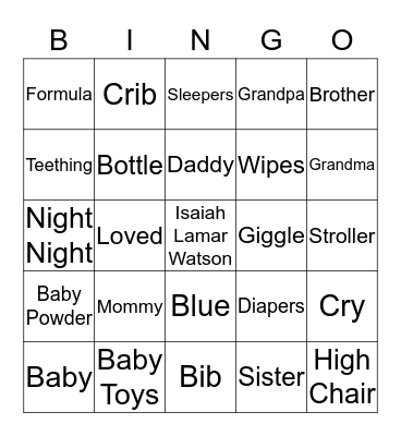 Baby Isaiah's Bingo Card