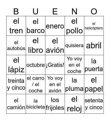 2nd abril - transporte Bingo Card