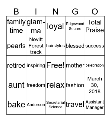 Brenda's Retirement Celebration Bingo Card