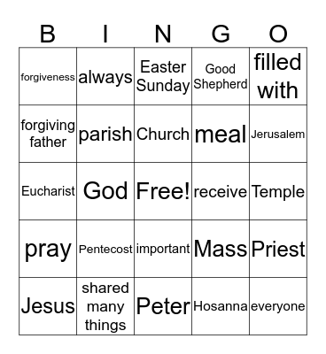 Faith Formation BINGO Card