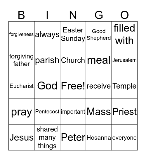 Faith Formation BINGO Card