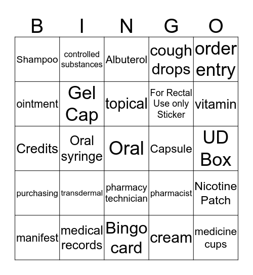 Pharmacy Bingo Card