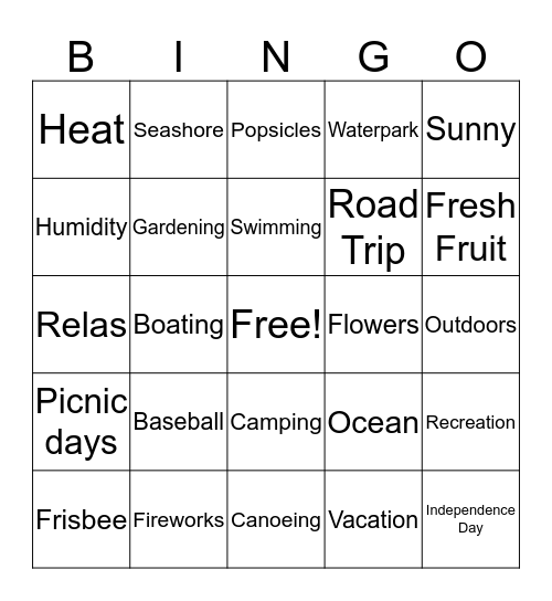 Summertime Fun Bingo Card