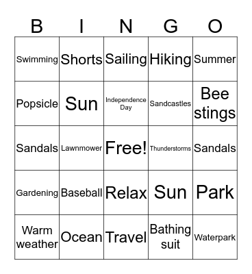 Summertime Fun Bingo Card