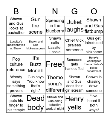 Psych Bingo Card