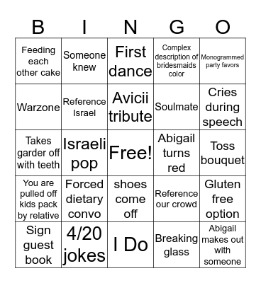 Wedding bingo Card