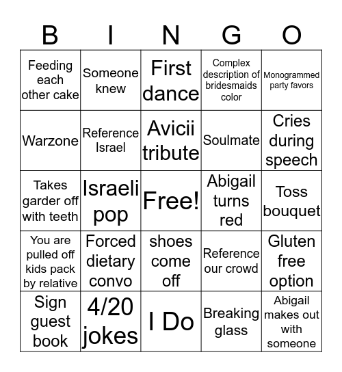 Wedding bingo Card