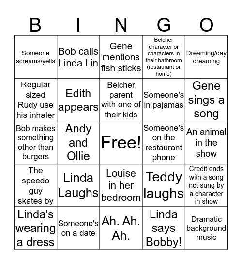 Bob's Burgers Bingo Card