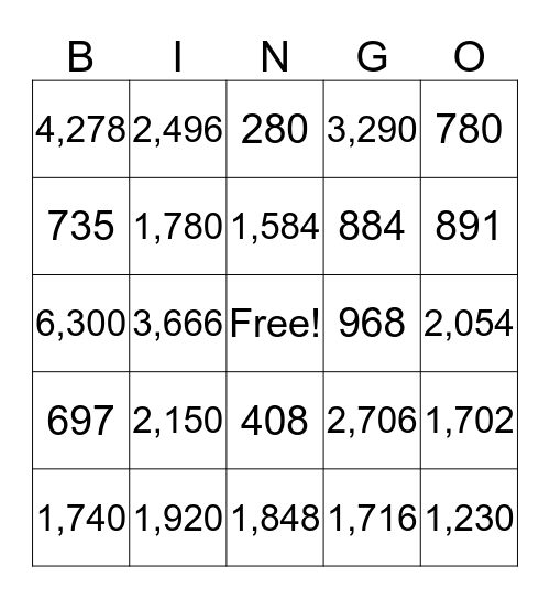 Two-Digit Multiplication Bingo Card