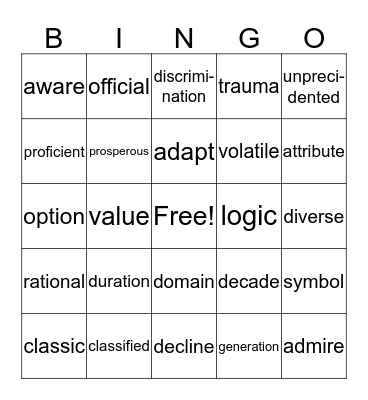 HI Listening Bingo Card