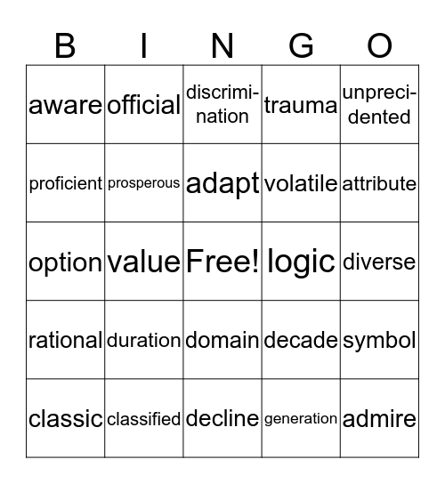 HI Listening Bingo Card
