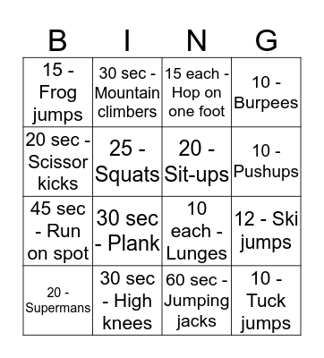 Fitness Bingo! Bingo Card