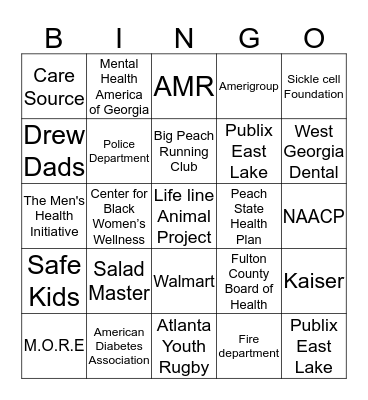 Healthy Kids Day Bingo Card