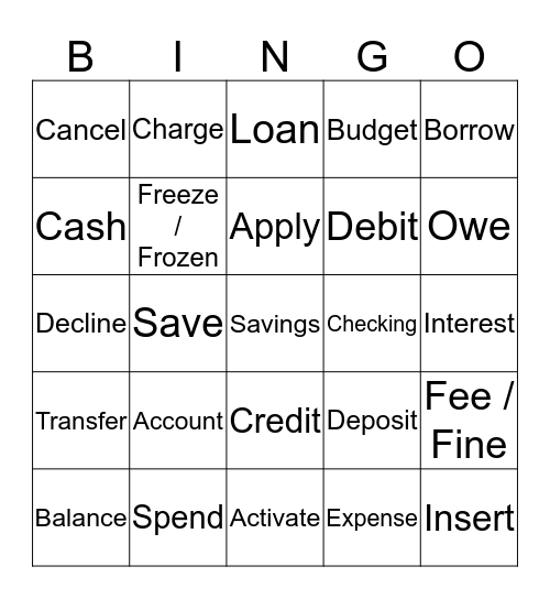 Money Bingo Card