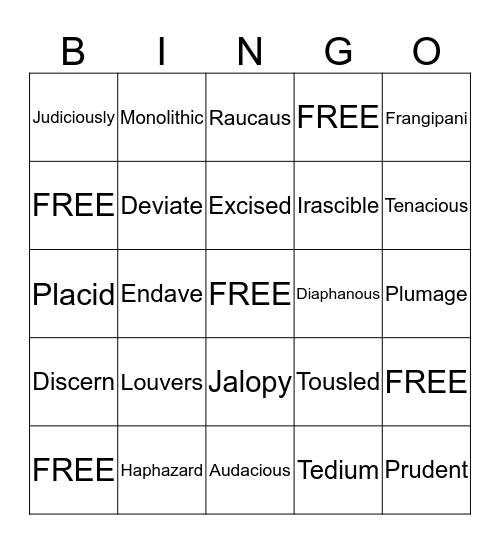 ALAS, Vocabulary! Bingo Card