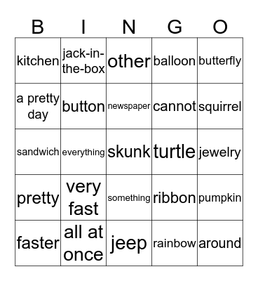 Wordlist review Bingo Card