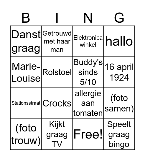 Buddy bingo Card