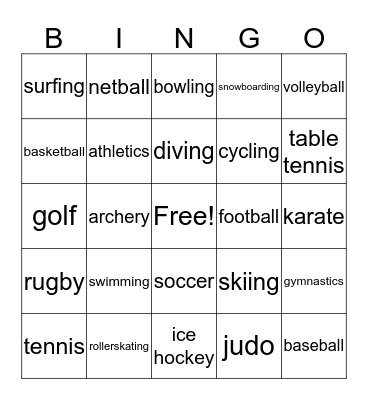 sports Bingo Card