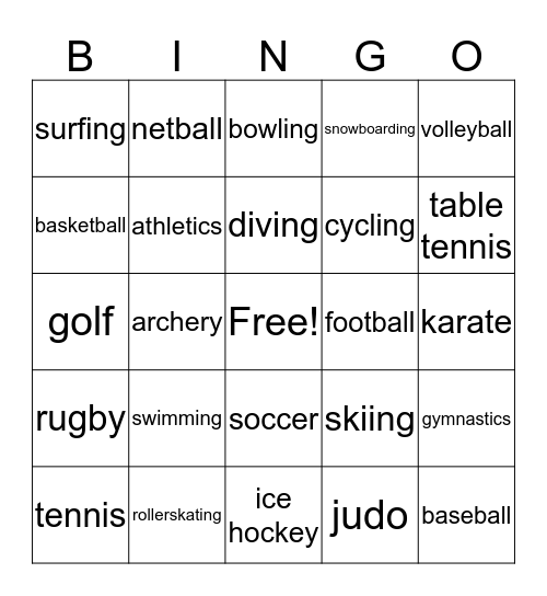 sports Bingo Card