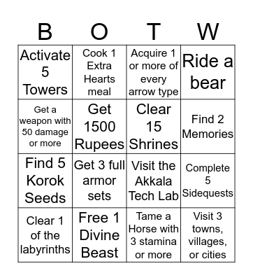 Breath of the Wild Bingo Card