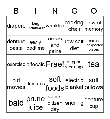 over the hill Bingo Card