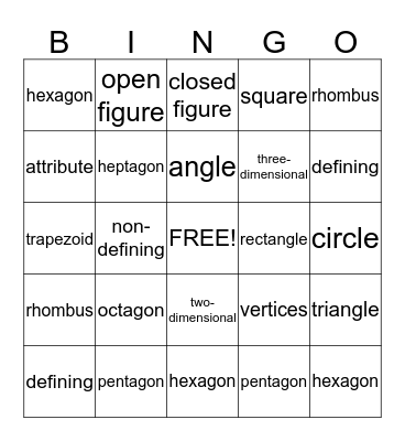 Geometry Bingo Card