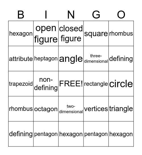 Geometry Bingo Card