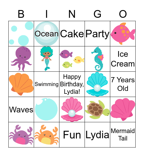 Lydia's Mermaid Bingo Card
