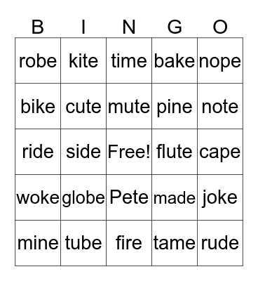 Long Vowel Bingo Card