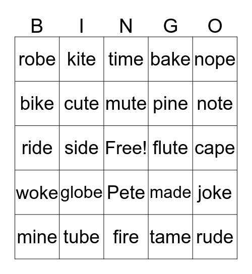 Long Vowel Bingo Card