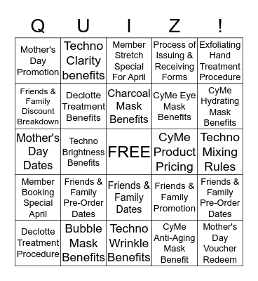 Quiz Me Bingo  Bingo Card