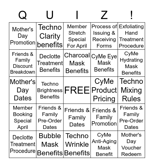 Quiz Me Bingo  Bingo Card