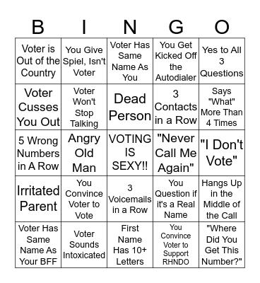 URGE 2018 Phonebank! Bingo Card