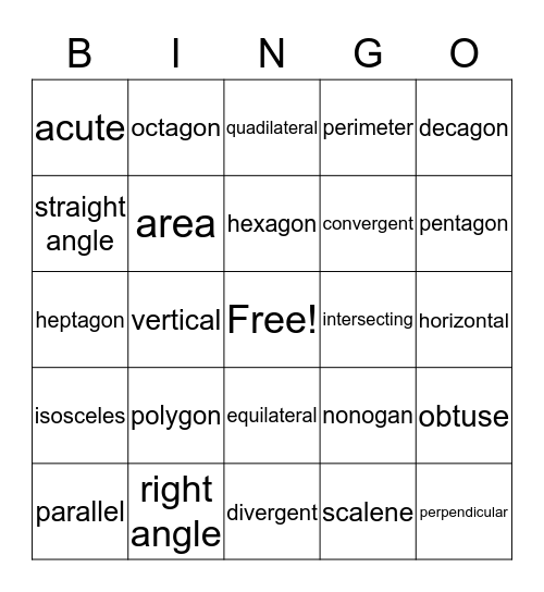 Geometry Bingo Card