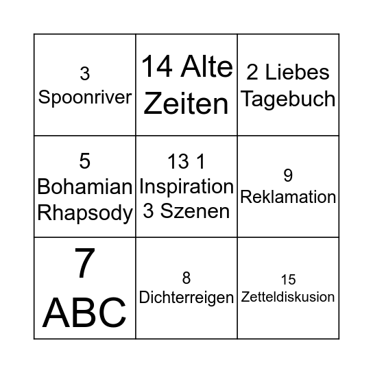 Zwischen spielt Bingo Card