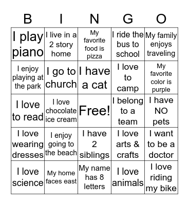 Get to Know Me Bingo Card
