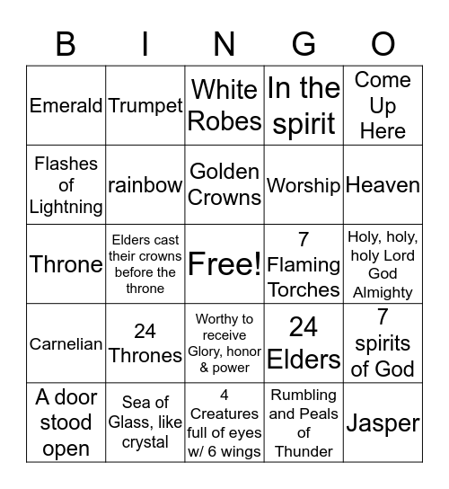 The Throne Room Bingo Card