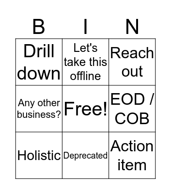 Corporate Slang Bingo Card