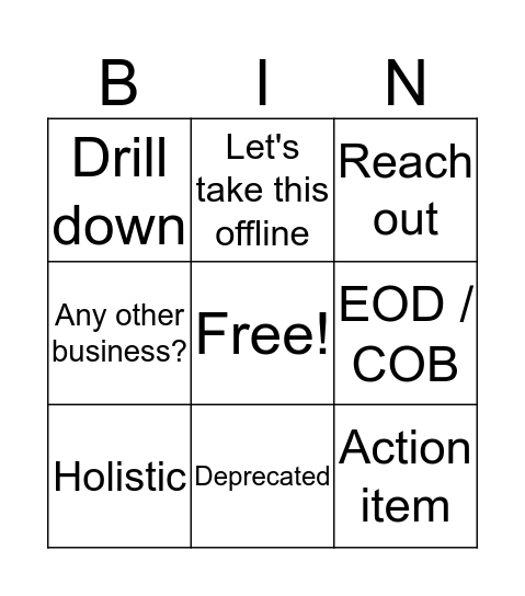 Corporate Slang Bingo Card