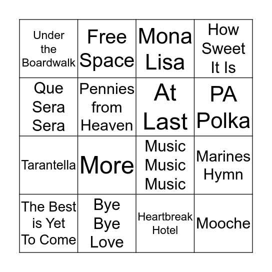 Music Bingo Card