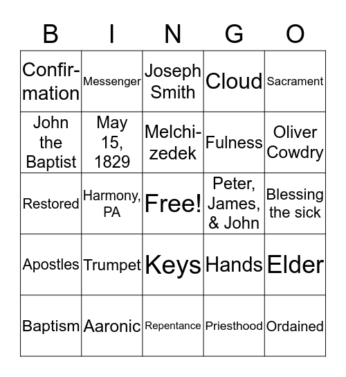 The Priesthood Is Restored Bingo Card