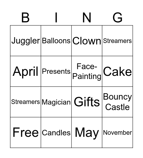 Mo's Birthday Bingo Card