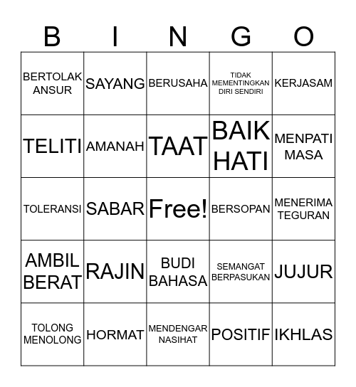 SAHSIAH PELAJAR TERPUJI Bingo Card