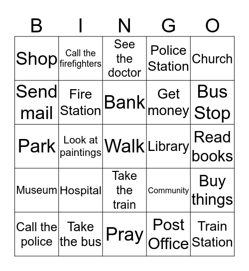 Places in the Community Bingo Card