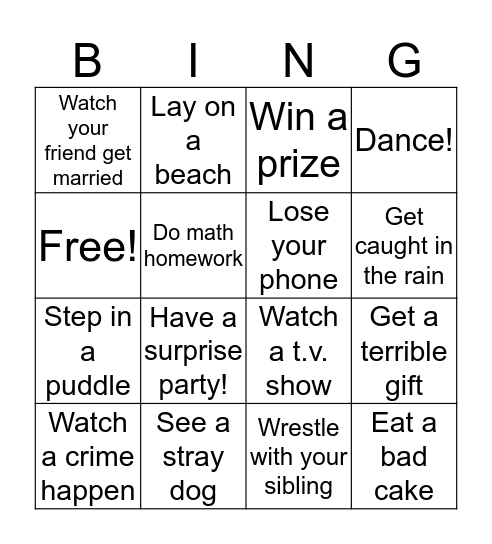 Feeling Bingo Card