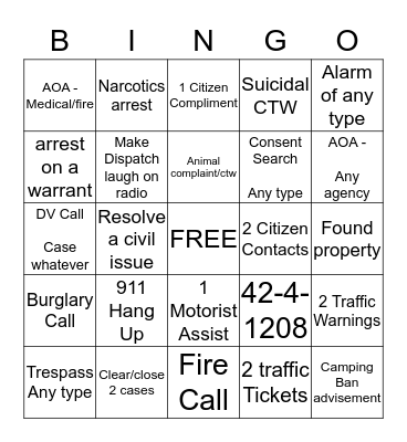 Dispatcher Bingo  October - November Bingo Card